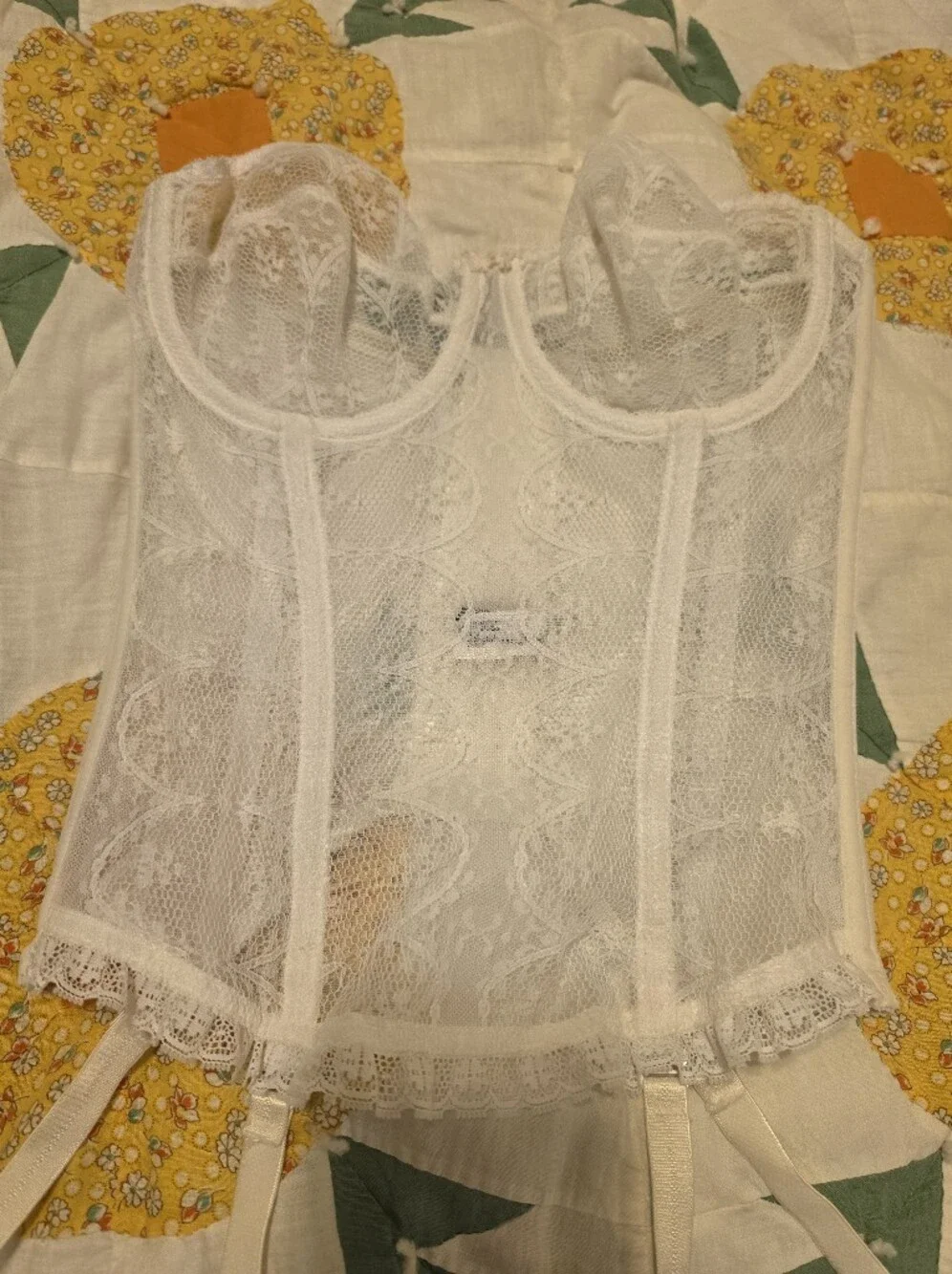Vtg 70's 80's Dior White Lace Longline Bustier Corset Top Coquette Bridal Rare